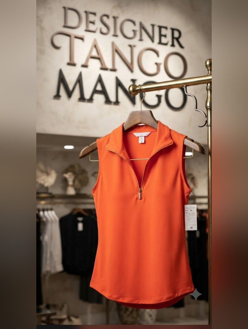 NWT -Tango Mango Vibrant Orange Zip-Front Sleeveless Blouse